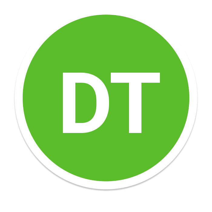 Round green logo with the DT Initials for Data rekluti.community