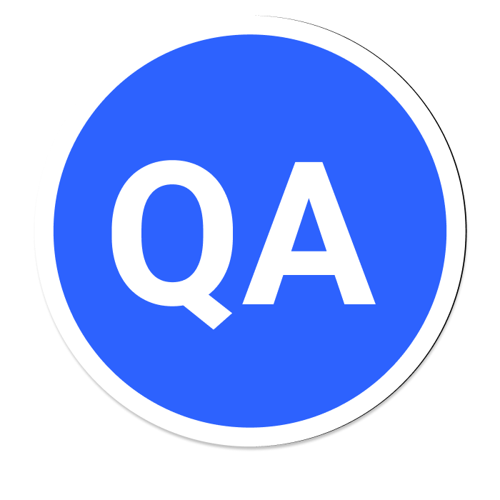 Round blue logo with the QA Initials for Testing rekluti.community