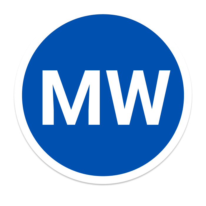 Round blue logo with the Mw Initials for Middleware/DevOps rekluti.community